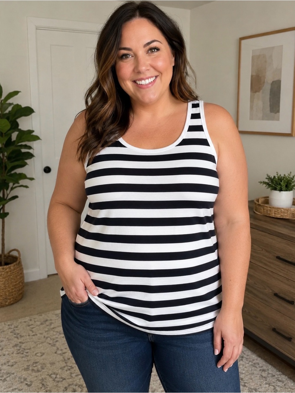 Merona Black and White Striped Tank Top Size XXL